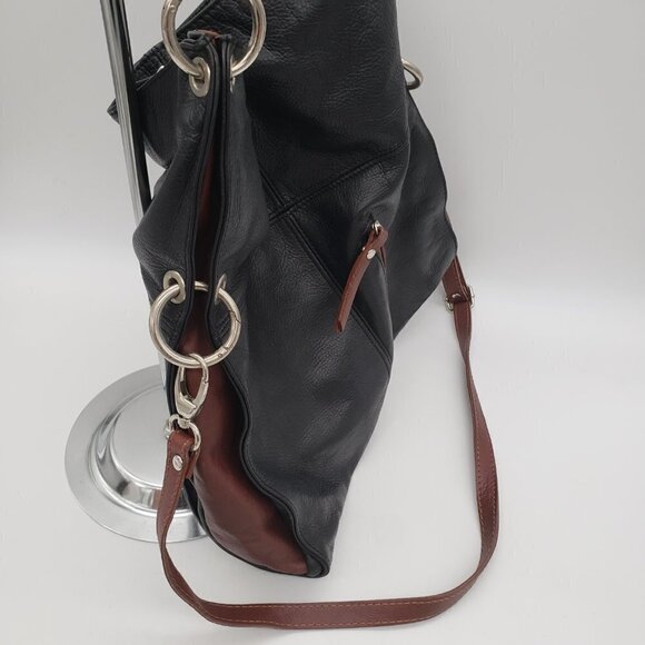 Crossbody Hobo 2 in 1 BORSE in PELLE Made in Italy Purse Bag Black Brown Leather - Picture 7 of 14